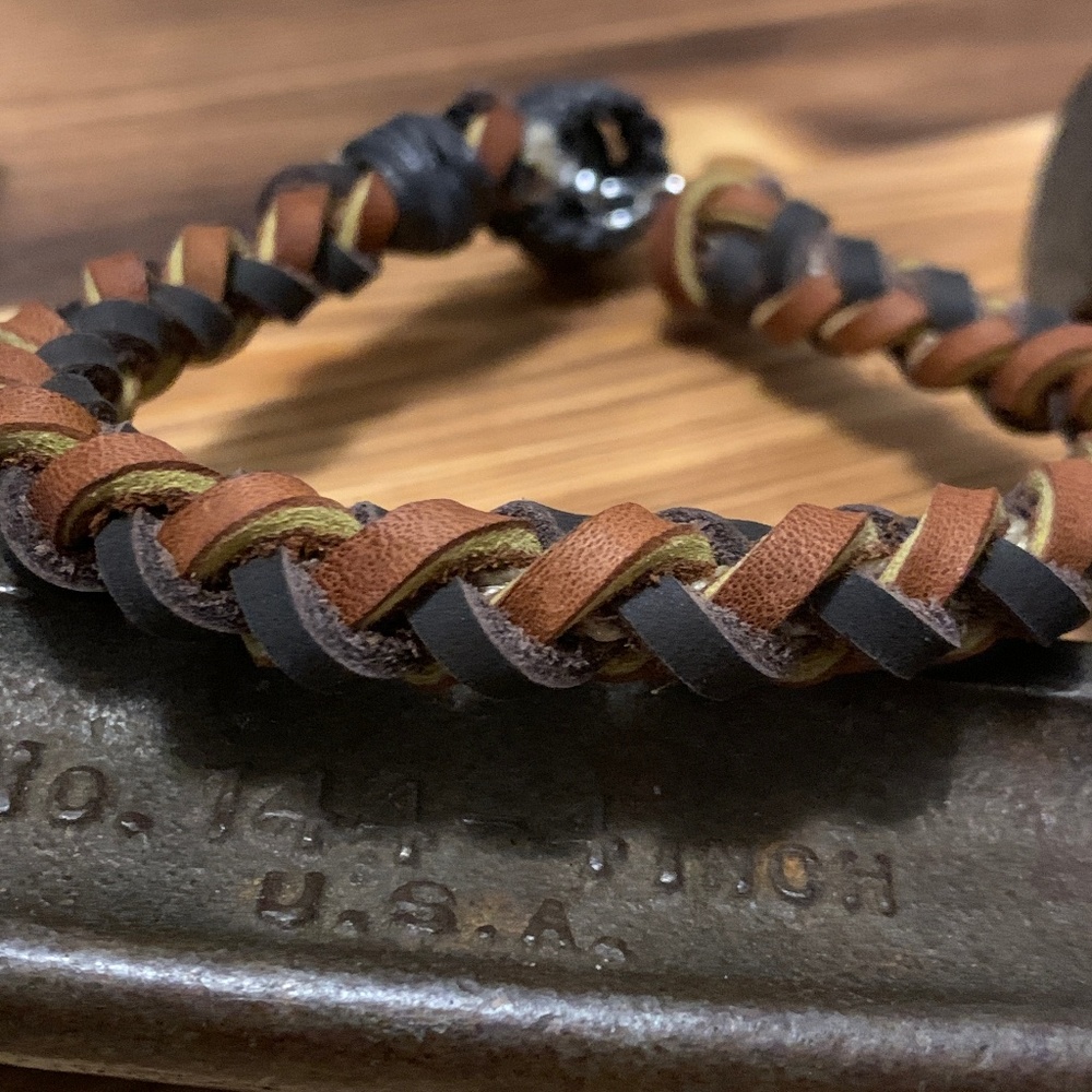 Round Woven Bi-Colored Leather Bracelet